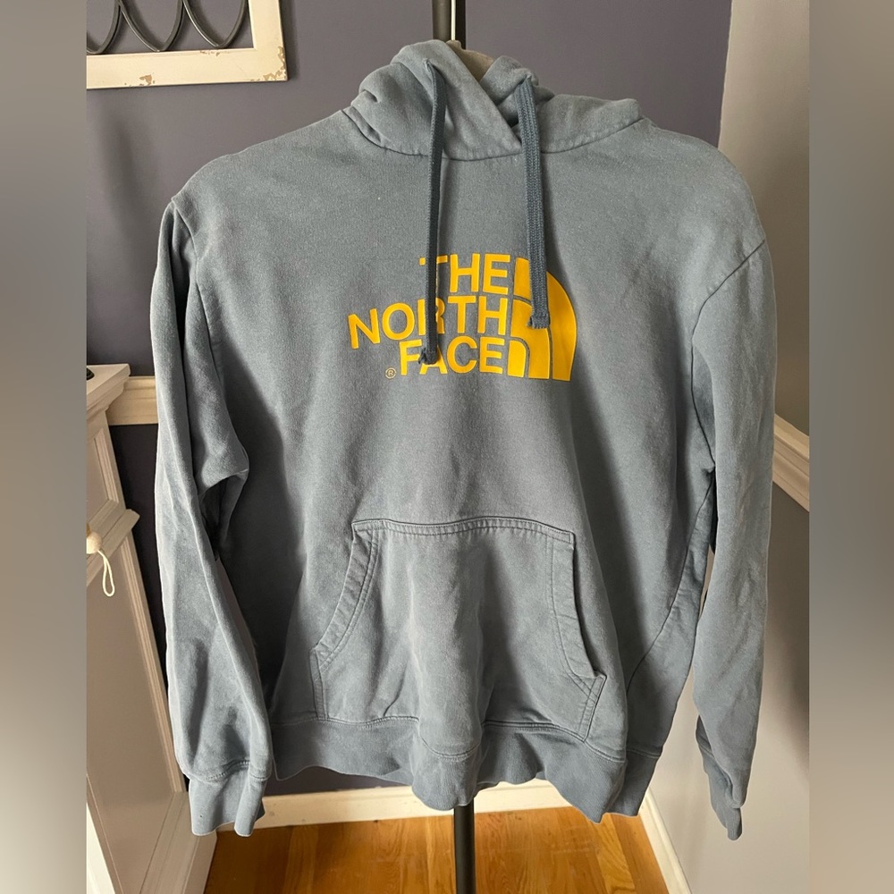 The North Face blue hooded sweatshirt medium